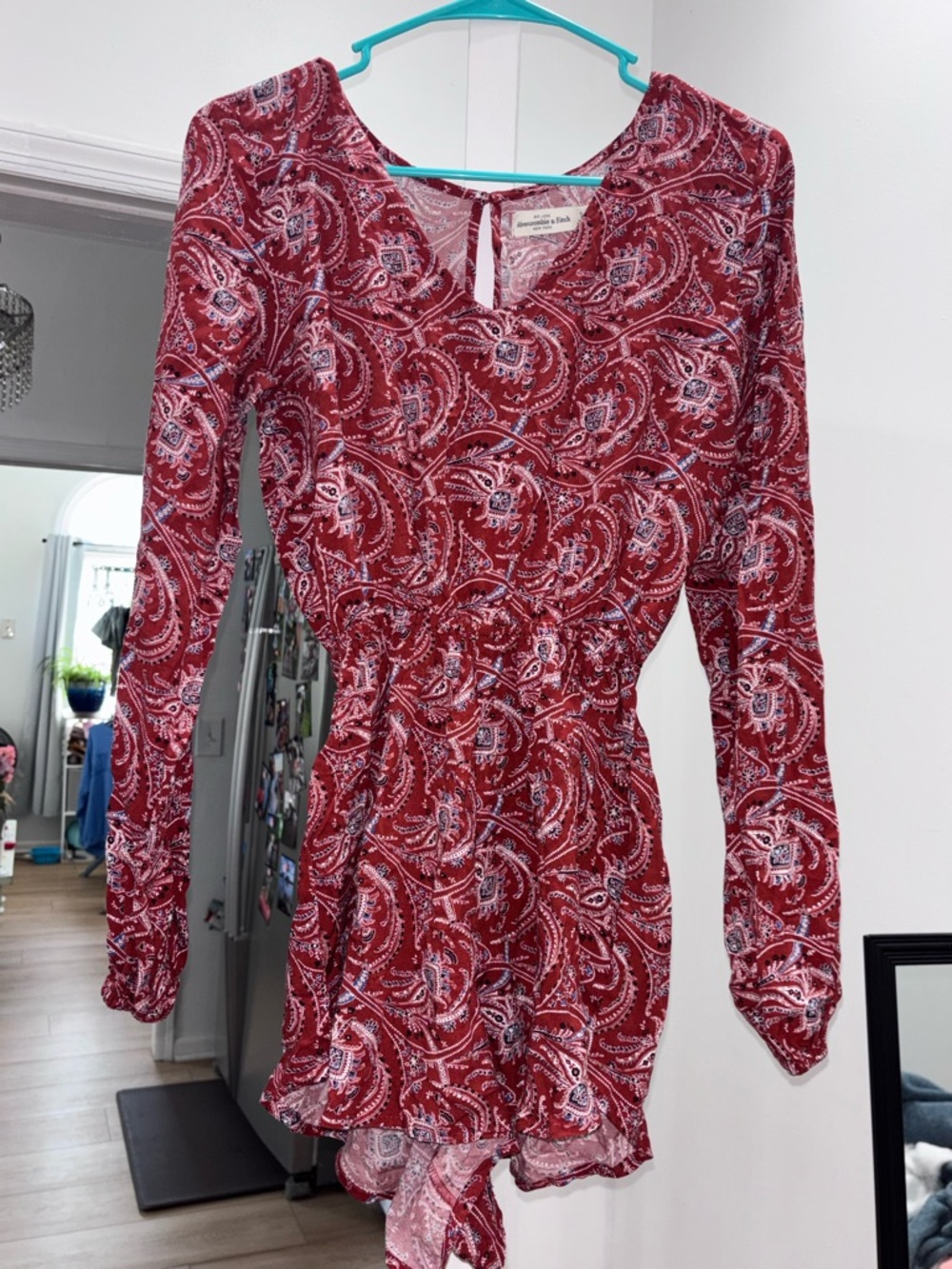 Abercrombie & Fitch Red Paisley Long-Sleeve Romper